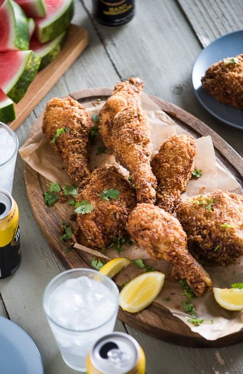 Hard Lemonade Fried Chicken Battered Fried Chicken, Fried Drumsticks, Chicken Items, Mikes Hard, Hard Lemonade, Food Pic, Chicken Plating, Beer Battered, Fried Chicken Recipe