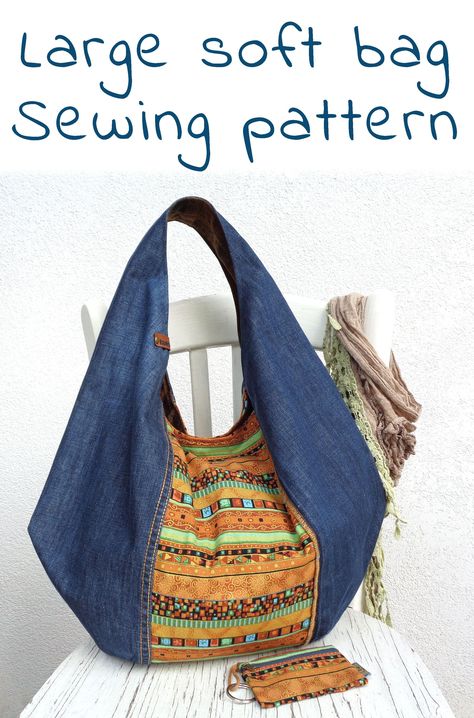 Shoulder Bag Patterns To Sew, Hobo Bag Sewing Pattern, Bag Making Patterns, Jeans Recycling, Bag From Old Jeans, Sewing Decor, Handbag Sewing, Purse Diy, Hobo Bag Patterns