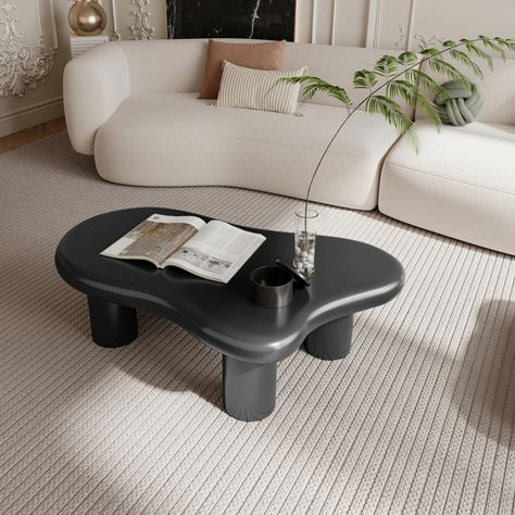 This elegant irregular coffee table with a flowing cloud design features a child and pet-friendly thickened tabletop with smooth round corners. Its spacious desktop and stable MDF construction make it perfect for homes with children or pets. Easy screw-on leg assembly ensures quick setup, while its maximum weight recommendation of 200 lbs. provides durability and long-lasting performance. White Couch Black Coffee Table, Target Side Table, House Diys, Cloud Coffee, Modern Wood Coffee Table, Unique Side Table, Coffee Table For Living Room, Foot Design, Cloud Design