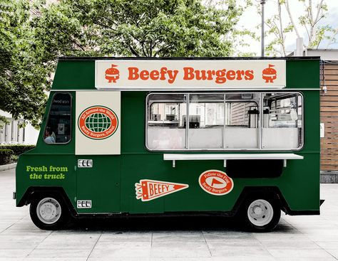 Branding created for Beefy, a burger food truck Burger Truck Design, Burger Food Truck, Food Truck Branding, Food Truck Design Logo, Burger Truck, United Emirates, Truck Branding, Burger Branding, Foodtrucks Ideas