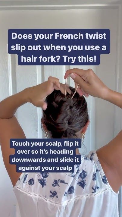 Learn how to use a french pin, alco called a hair fork, to secure a french twist. Cute, elegant hairstyle, perfect for fall. Fera Faucet Hair, French Twist Fine Hair, French Twist Clip, French Hair Pin Short Hair, French Pin Hairstyles Long Hair, How To Use U Shaped Hair Pins, How To Use A Hair Pin, French Twist Long Hair, French Hair Pin Styles