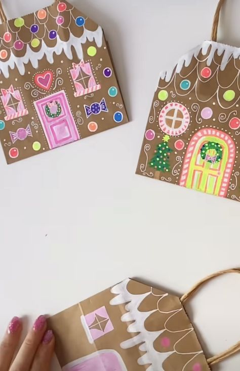 Gingerbread House Art Projects For Kids, Brown Paper Gingerbread House, Craft Paper Gingerbread House, Ginger Bread House Paper Craft, Cardstock Gingerbread House, Cardboard Houses, Saint Nicolas, Cardboard House, Christmas Classroom