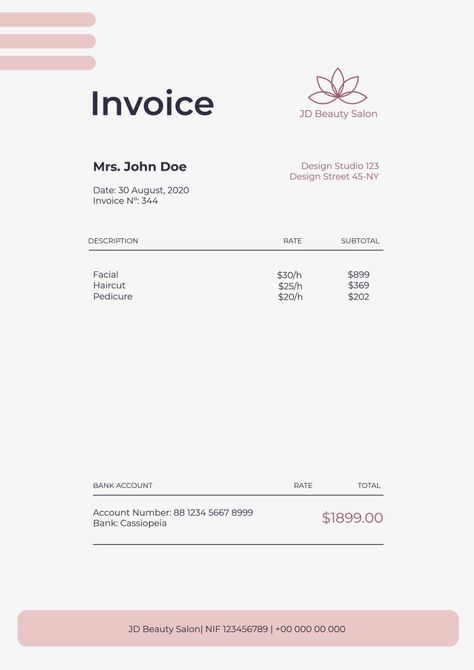 Simple JD Beauty Salon Invoice Invoice Design, Editing Tool, Invoice Template, Best Templates, Professional Templates, Beauty Supply, Business Template, Beauty Salon, Hair Salon