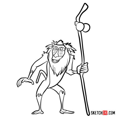 How to draw Rafiki | Lion King Lion King Characters Drawing, Lion King Outline, Rafiki Holding Simba, Rafiki Drawing, Rafiki Lion King, Simba The Lion King, The Lion King Characters, Disney Painting, Game Tattoo