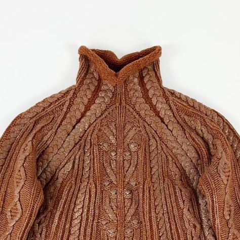 CMIYC on Instagram: "Jean Paul Gaultier FW1999 waxed cable knit jumper in copper. Heavy 100% wool knit with a shimmery metallic coating. Swipe through for the iconic knit bride and groom in a similar design (FW98 haute couture) and a runway from FW99 look featuring a couple in black and red knitwear. Perfect vintage condition, minimal signs of age. Labelled XL, works well for a men’s M-L, women’s L-XL. 490€ // #jeanpaulgaultier #gaultier #jeanpaulgaultierarchive #jeanpaulgaultiervintage #g Jean Paul Gaultier Knitwear, Couture Knitwear, Runway Knitwear, Couple In Black, Nordic Sweater, Vintage Knitwear, Knit Jeans, Cable Knit Jumper, Wool Knit