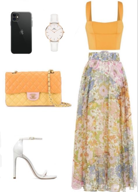 Mood Tiktok, Converse Beige, Ukraine Art, Long Floral Skirt, All Star Sneakers, Orange Crop Top, Necklace Orange, Crop Top Long, Salwar Kamiz