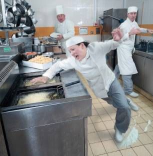 Kitchen slip - Serious burn injuries lead to serious fine for fast food restaurant! https://www.flicklearning.com/courses/health-and-safety/slips-trips-and-falls-training Kitchen Hazards, Kitchen Safety Tips, Fcs Classroom, Facs Classroom, Food Engineering, Family Consumer Science, Restaurant Manager, Nutrition Classes, Culinary Classes