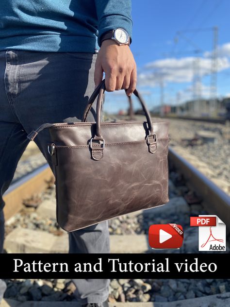 Leather Briefcase Pattern, Laptop Bag Pattern, Messenger Bag Pattern, PDF Sewing Pattern with Video Tutorial, Satchel Bag Pattern Laptop Bag Pattern, Messenger Bag Pattern, Messenger Bag Patterns, Bag Pattern Free, Leather Laptop Bag, Leather Projects, Leather Pattern, Leather Briefcase, Satchel Bag