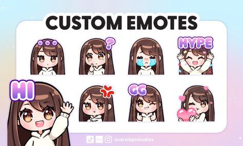 Draw cute chibi twitch emotes for your stream or discord by Oversleptstudio | Fiverr Pixel Twitch Emotes, Chibi Twitch Emotes, Twitch Emotes Ideas, Chibi Emoji, Emote Ideas, Heart Emote, Stream Emotes, Chibi Emotes, Twitch Badges