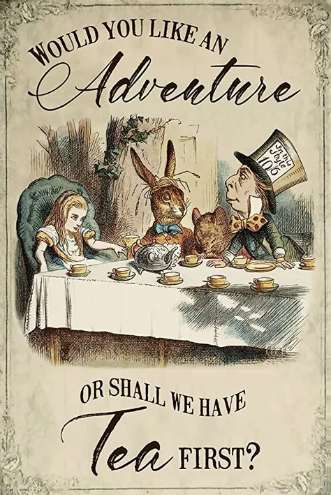 AmazonSmile: Wallors Unique Plaques Poster for Bar Garage Man Cave Home Wall Decor Alice in Wonderland - Shall we Have Tea First Tin Sign 8 x 12 Metal Signs Vintage Funny: Posters & Prints Wonderland Crafts, Alice In Wonderland Crafts, Alice In Wonderland Poster, Alice In Wonderland Vintage, Wonderland Party Decorations, Alice In Wonderland Gifts, Alice In Wonderland Illustrations, Alice In Wonderland Aesthetic, Man Cave Homes