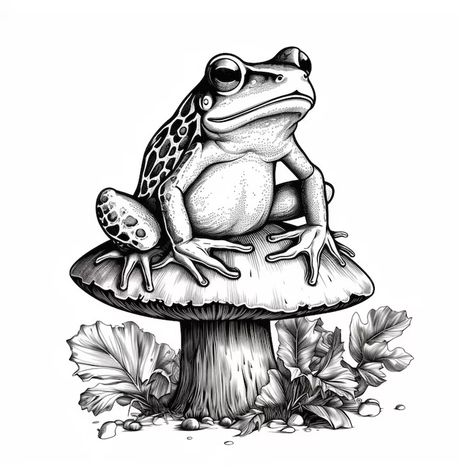 A black and white drawing of a frog sitting on a mushroom generative ai | Premium AI-generated image Frog Sitting, White Drawing, Logo Psd, Free Business Card Mockup, A Frog, Black And White Drawing, Poster Maker, Business Card Maker, Card Banner