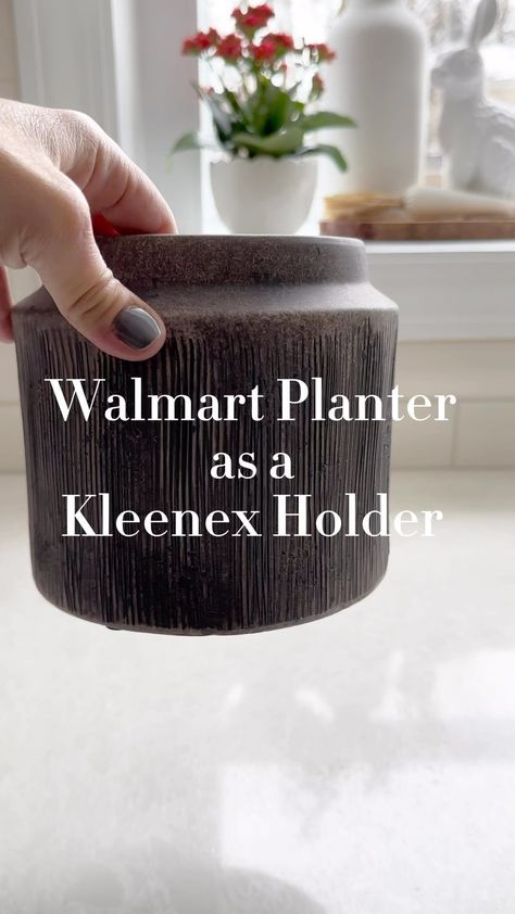 Anne Marie | Stager & Designer | It’s almost allergy season so why not find a new use for the $6 viral @walmart planter? It makes the perfect Kleenex holder! 🤧😂✨ * * *... | Instagram Tissue Vase Hack, Kleenex Holder Diy, Tissue Container Ideas, Kleenex In A Vase, Walmart Planters Decor, Tissue Storage Ideas, Diy Kleenex Holder, Toilet Tissue Holder Ideas, Kleenex Holder Ideas