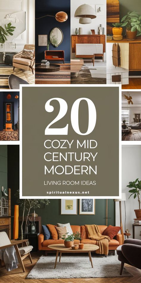 Discover 20 cozy mid-century modern living room ideas to transform your space. From sleek furniture to cabin-inspired styles, find ways to create a warm and inviting home. #LivingRoomCabin #CozyMidCenturyModernLivingRoom #RoomStyles Mcm Decor Living Room, Hygge Mid Century Modern, Curtains Living Room Mid Century Modern, Mid Century Den Ideas, Mid Century Modern Living Room Brown Leather Couch, Cherry Wood Living Room Ideas, Mid Century Modern Theater Room, Mid Century Modern Family Room Ideas, Midcentury Contemporary Living Room