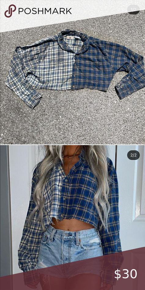 Reworked flannel Upcycle Tshirt Refashioning, Costumized Clothes, Reworked Clothes Ideas, Fccla Projects, Spicy Clothes, Reworked Clothes Diy, Sewing Projects Clothes Upcycling, Embroidery Outfits, Ranching Life