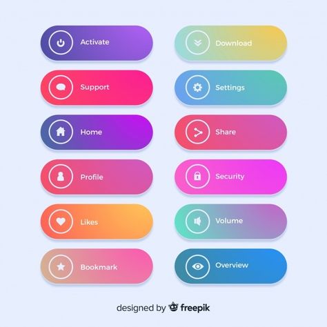 Modern web buttons in gradient style Fre... | Free Vector #Freepik #freevector #menu #label #design #button Button Design Web, Web Design Buttons, Button Designs Ideas, Ui Buttons, Ui Ux 디자인, Ui Color, Gradient Color Design, Buttons Design, Mobile App Design Inspiration