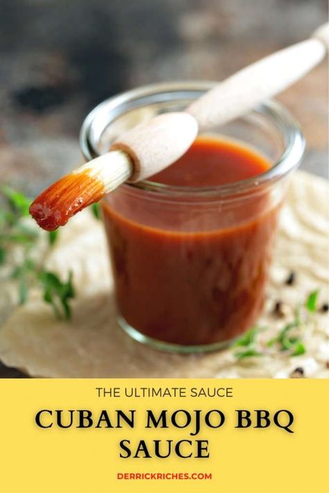 Cuban Mojo BBQ Sauce - A delectable Cuban-inspired mojo barbecue sauce. #bbq #barbecuesauce #cubanmojo #bbqsaucerecipe #sauce via @derrickriches Mojo Sauce Recipe, Cuban Mojo, Cuban Pork, Dipping Sauces For Chicken, Homemade Bbq Sauce Recipe, Chicken Wing Sauces, Barbecue Sauce Recipes, Ribs On Grill, Bbq Sauce Recipe