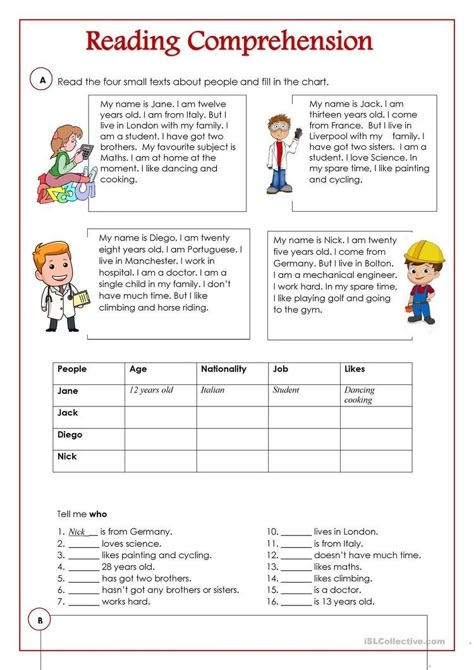 Free Reading Comprehension Worksheets, Reading Comprehension For Kids, Esl Reading, Reading Comprehension Lessons, English Grammar Worksheets, Practice Reading, English Worksheets For Kids, Reading Comprehension Activities, English Language Teaching