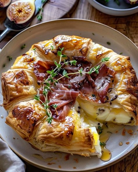 Baked Brie Recipes Puff Pastry, Bake Brie, Fig And Prosciutto, Baked Brie In Puff Pastry, Brie In Puff Pastry, Brie Cheese Recipes, Fig Preserves, Baked Brie Recipes, Brie Puff Pastry