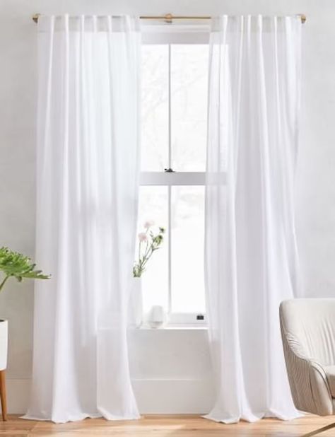 White Cotton Curtains Living Rooms, Bedroom Curtains Single Window, Target White Curtains, Long White Sheer Curtains Living Rooms, Window With White Curtains, Sheer Cotton Curtains, Cute Curtains For Bedroom, White Certain, White Flowy Curtains Bedroom