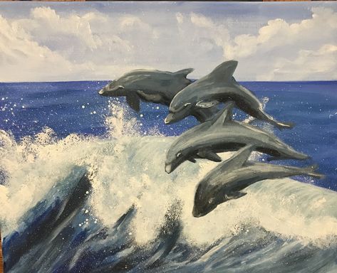 Dolphin joy Dolphin Painting, Art Sherpa, The Art Sherpa, Acrylic Tutorials, A Dolphin, Mermaid Art, Pastel Drawing, Paint Party, Painting Tips