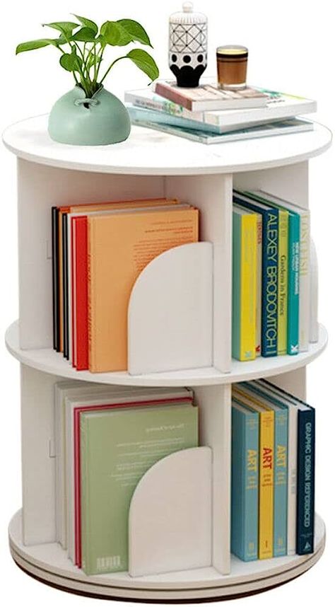 White Corner Bookcase, Round Bookcase, Round Bookshelf, Rotating Bookshelf, Bookshelf Table, Revolving Bookcase, Stackable Shelves, Casa Clean, Display Bookcase