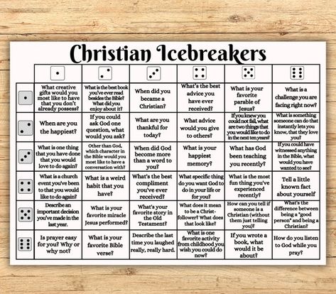 Dicebreaker Roll and Tell Game, Christian Icebreaker Activity for All Age, Games for Youth Group, Printable Church Game, Get to Know You - Etsy New Zealand Best Get To Know You Games, Marriage Ministry Games, Sunday School Get To Know You, Christian Couples Games, Church Ice Breaker Games, Church Activities For Youth, Bible Study Activities For Youth, Christian Activities For Youth, Sunday School Activities For Teens