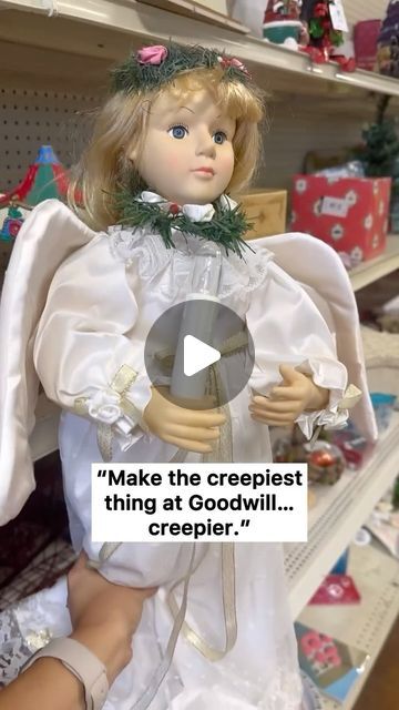 maggie mcgaugh on Instagram: "Tap follow for more spooky DIY 👆🏼🩸 This thing is TERRIFYING in person. 😅 I either need to make it chase people, or I need to cover my porch in creepy dolls. 🤭 👻" Spooky Dolls Diy, Creepy Doll Diy, How To Make Creepy Dolls, Creepy Halloween Dolls, Make Dolls Creepy, Diy Creepy Dolls, Creepy Baby Dolls Diy, Creepy Doll Outdoor Halloween Decorations, Creepy Dolls Diy