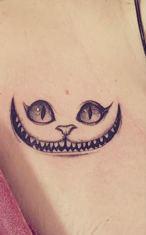 Smiling Cat Tattoo, Cheshire Cat Grin Tattoo, Alice In Wonderland Tattoo Inspiration, Cheshire Cat Tattoo Small Simple, Chestshire Cat Tattoo, Cat From Alice In Wonderland Tattoo, Cheshire Smile Tattoo, The Cheshire Cat Tattoo, Alice In Tattoo Wonderland