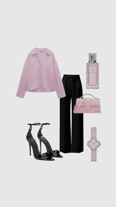 Pink stylish work outfit inspo Legally Blonde Aesthetic Outfits, Pink Business Casual Outfits, Pink Business Outfit, Pink Office Outfit, Pink Work Outfit, Business Casual Pink, Pink Purse Outfit, Pink Jumper Outfit, Pink Capsule Wardrobe