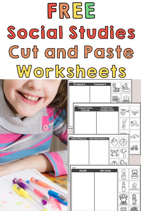 Bring fun and engaging worksheets to your social studies classroom! Our FREE Social Studies Cut & Paste Worksheets include activities on topics such as transportation, resources, and more. With creative and unique patterns, these worksheets are sure to make learning more enjoyable for your students. Download your copy now and have a wonderful time with your students! Kindergarten Social Studies Worksheets Free Printable, Prek Social Studies, 1st Grade Social Studies Worksheets Free Printable, 1st Grade Social Studies Worksheets, 1st Grade Social Studies, Social Studies Printables, Preschool Social Studies, Social Studies Projects, 3rd Grade Social Studies