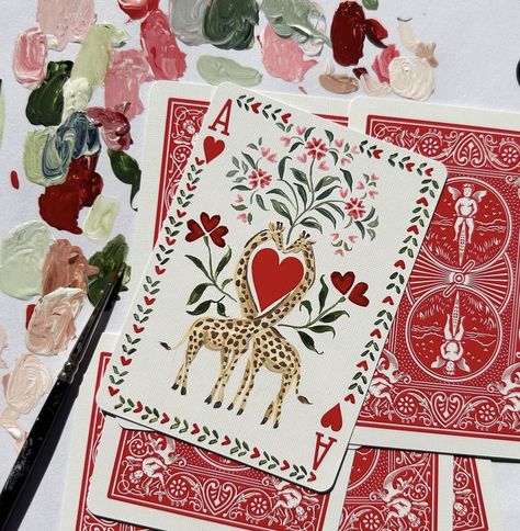 Watercolor Motifs, Riley Sheehey, Playing Cards Art, Deck Paint, Playing Cards Design, Painted Hearts, 3d Studio, Paint Cards, Seed Packets