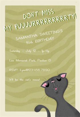 "Purrrrty" printable invitation. Customize, add text and photos. Print for free! Printable Unicorn Birthday Invitations, Cat Birthday Invitations, Cat Themed Birthday Party, Kitten Party, Greetings Island, Free Printable Birthday Invitations, Unicorn Birthday Invitations, Cat Birthday Party, Free Invitation Templates