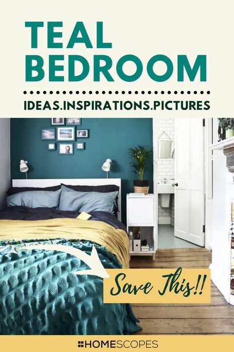 Teal bedrooms are trendy right now and if you are considering using teal as a color scheme, then we have plenty of teal bedroom ideas and inspiration for you. You can design it with teal rugs, beddings or accent wall, teal curtains, and dressers, teal furniture, and headboards, and even use teal bed frame. #tealbedroom #colorscheme #moodboard #goldandteal Teal And Rose Gold Bedroom, Teal Color Schemes Bedroom, Teal Bedrooms Master, Agean Teal Bedroom, Teal Kids Bedroom Ideas, Teal Bedding Ideas, Teal Blue Bedroom Ideas, Gray And Teal Bedroom Ideas, Teal Bed Frame