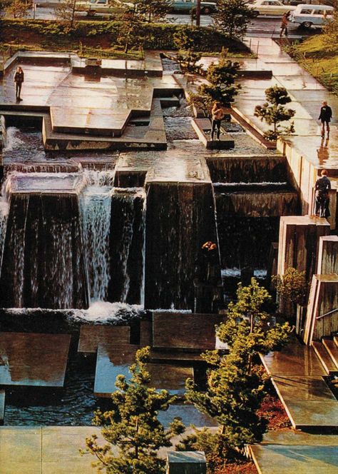 equatorjournal: “cascading falls and quiet pools by lawrence Halprin, 1973 ” Keller Fountain Park, Portland Hospital Landscape, Lawrence Halprin, Urban Planning Design, Reference Places, Fountain Park, Persian Garden, Court Yard, Location Scouting, Architectural Section