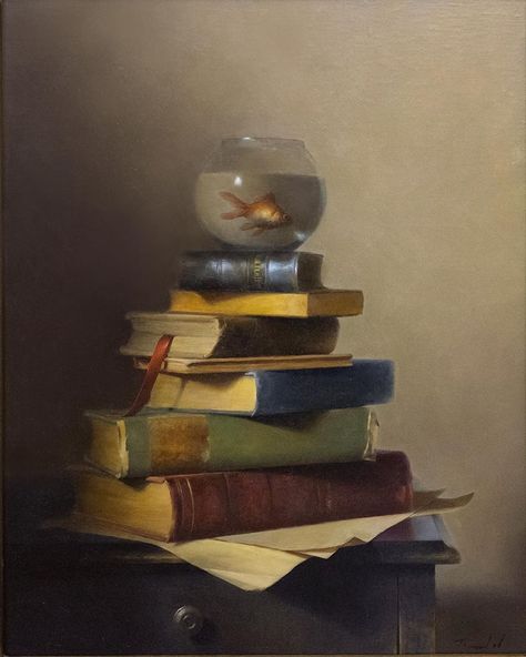 Unique Still Life Painting, Still Life With Books, Shadowbox Art, Cat Frame, Shadow Box Art, Life Ideas, Still Life Art, Still Life Painting, Book Of Life