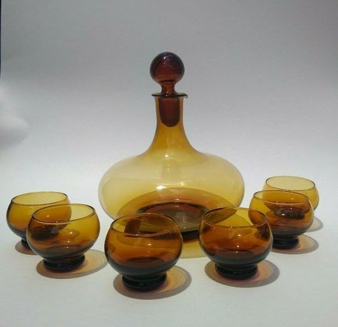 My eBay Active Vintage Decanter Set, Glass Liquor Bottles, Glass Decanter Set, Whiskey Decanter Set, Vintage Decanter, Italian Decor, Liquor Decanter, Roly Poly, Decanter Set