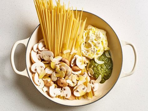 One-Pot Creamy Mushroom Pesto Pasta | Kitchn Mushroom Pesto, Pesto Pasta Recipe, Dried Pasta, Creamy Mushroom Pasta, Pesto Pasta Recipes, Creamy Pesto, Pasta Ingredients, One Pot Dishes, Mushroom Pasta