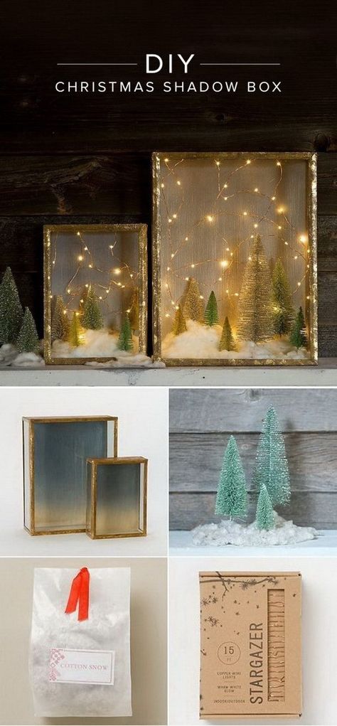 DIY Illuminated Forest Shadow Box For Christmas. Diy Christmas Shadow Box, Shadow Box Diy, Diy String Lights, Diy Shadow Box, Christmas Shadow Boxes, Box Diy, General Crafts, Noel Christmas, Winter Crafts