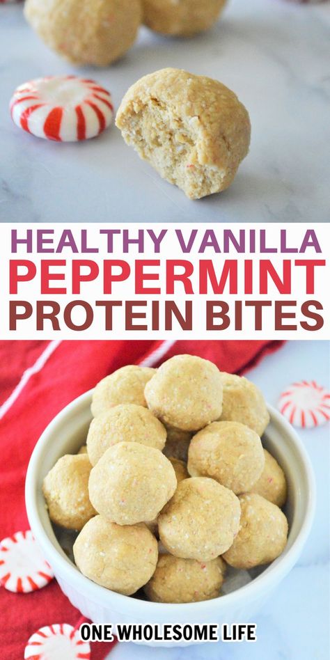 Chocolate Peppermint Protein Balls, Peppermint Bark Protein Balls, Protein Peppermint Bark, Peppermint Protein Powder Recipes, Protein Holiday Treats, Healthy Peppermint Desserts, Peppermint Cookie Balls, High Protein Swaps, Protein Christmas Treats