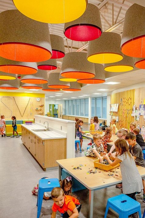 Acoustic Empire Shade 🔆 #MontessoriBed #ChildFurniture #ToddlerRoomDecor #NaturalMaterials #WoodenToys #KidsRoomInspiration #MontessoriHome #EcoFriendlyKids #ToddlerSleep #ParentingIdeas Classroom Lighting Design, Acoustic Pendant Light, Primary School Classroom Design, Elementary School Interior Design, School Interior Design Classroom, Primary School Design, Classroom Interior Design, Elementary School Design, Makerspace Design