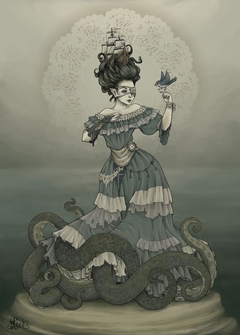 Cecaelia Art, Merfolk Art, Octopus Mermaid Drawing, Mermay Art, Octopus And Woman Art, Octopus Girl, Octopus Mermaid Character Design, Full Body Portrait, Victorian People