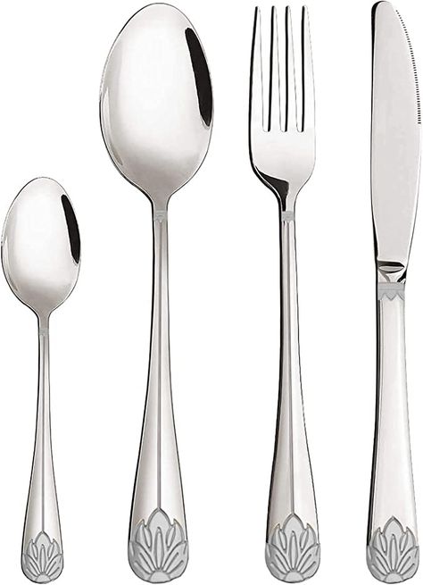 Amazon.com | 24-Piece Silverware Flatware Cutlery Set, Stainless Steel Utensils Service for 6, Knife/Fork/Spoon, Mirror Polished: Flatware Sets Boho Silverware, Cutlery Designs, Spoon Mirror, Flatware Design, Steel Utensils, Cutlery Set Stainless Steel, Cutlery Design, Stainless Steel Silverware, Stainless Steel Utensils