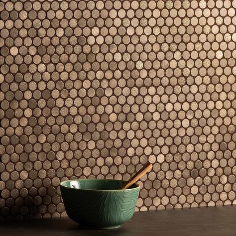 Mono Hex Porcelain Mosaic Daisy - Hyperion Tiles Penny Mosaic, Afrofuturism Art, Penny Round Mosaic, Copper Mosaic, Penny Round Tiles, Bamboo Mirror, Penny Round, Round Tiles, Large Format Tile