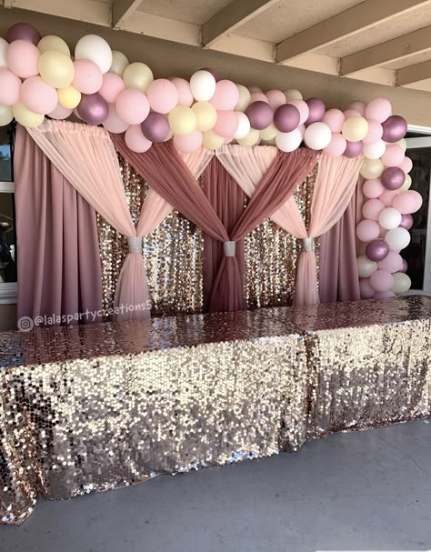 Beautiful backdrop for any occasion. Quinceañera, wedding, bridal shower + more. 15 Party Ideas Quinceanera, Draping Backdrop, Quince Decor, Sweet 15 Party Ideas Quinceanera, Sweet 15 Party Ideas, Sweet 16 Party Decorations, Deco Ballon, Quinceanera Planning, Quince Decorations