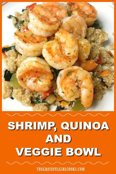 Make a delicious, filling shrimp quinoa veggie bowl, an all-in-one meal with cajun seasoned shrimp, fluffy quinoa, Swiss chard, onions, and peppers. via @gratefuljb Shrimp Veggie Bowl, Shrimp Power Bowl, Quinoa Shrimp Bowl, Quinoa And Shrimp Recipes, Shrimp And Quinoa Recipes, Shrimp With Quinoa, Quinoa Veggie Bowl, Quinoa Shrimp, Shrimp Quinoa Bowl