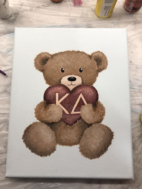 Kd Painting, Teddy Bear Sorority, Sorority Teddy Bear, Teddy Bear Painting Canvas, Kappa Delta Teddy Bear, Beary Excited Big Little, Kappa Delta Canvas Painting, Kappa Delta Paintings, Sorority Canvas Kappa Delta