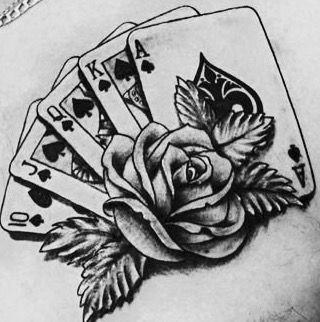 #cards #rose #tattoo Gambler Tattoo, Playing Cards Tattoo, Tato Jam, Leo Dias, Cards Tattoo, Playing Card Tattoos, Sailor Tattoo, Card Tattoo Designs, Tattoo Old School