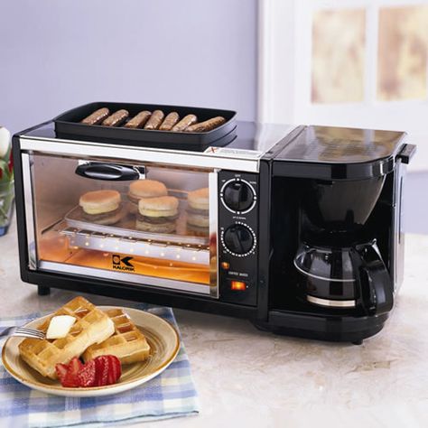 Save space in your kitchen by using a multi-function cooker! These units combine your coffee maker with your toaster and more to give you more space to cook. Dorm Room Space Savers, Mini Toaster, Breakfast Station, Breakfast Maker, Breakfast Machine, Small Campers, Kitchen Things, Breakfast Set, Grill Plate