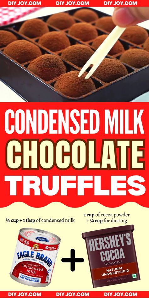 Easy 2-Ingredient Condensed Milk Chocolate Truffles Recipe 2 Ingredient Chocolate Truffles, Two Ingredient Chocolate Truffles, Cocoa Powder Truffles, Two Ingredient Truffles, Oreo Condensed Milk Dessert Recipes, Truffles Recipe Easy No Bake, 2 Ingredient Truffles, Sweetened Condensed Milk Truffles, How To Make Chocolate Truffles