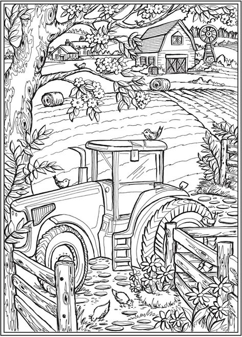 Creative Haven Country Farm Scenes - (doverpublications) Modele Zentangle, Dover Coloring Pages, Farm Coloring Pages, Summer Coloring Pages, Dover Publications, Adult Colouring Pages, Free Adult Coloring Pages, Fall Coloring Pages, Printable Adult Coloring Pages